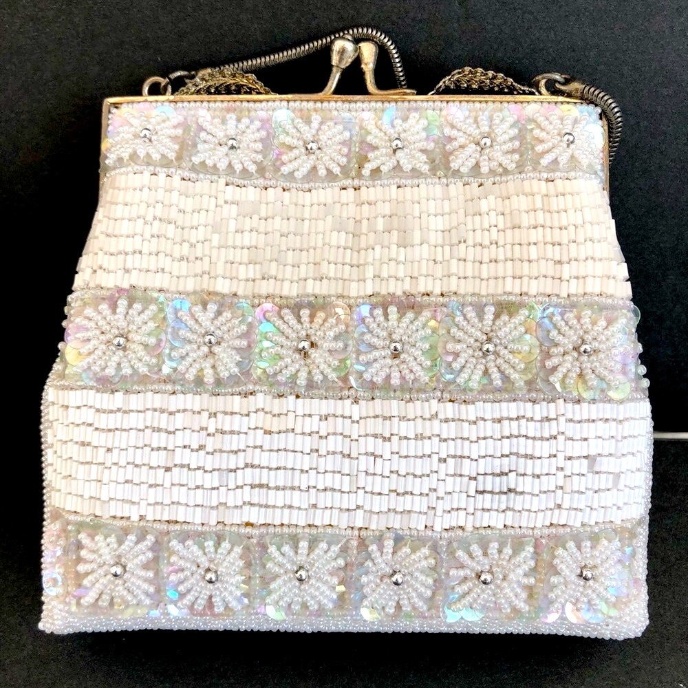 Neiman Marcus White and Silver Mini Bag